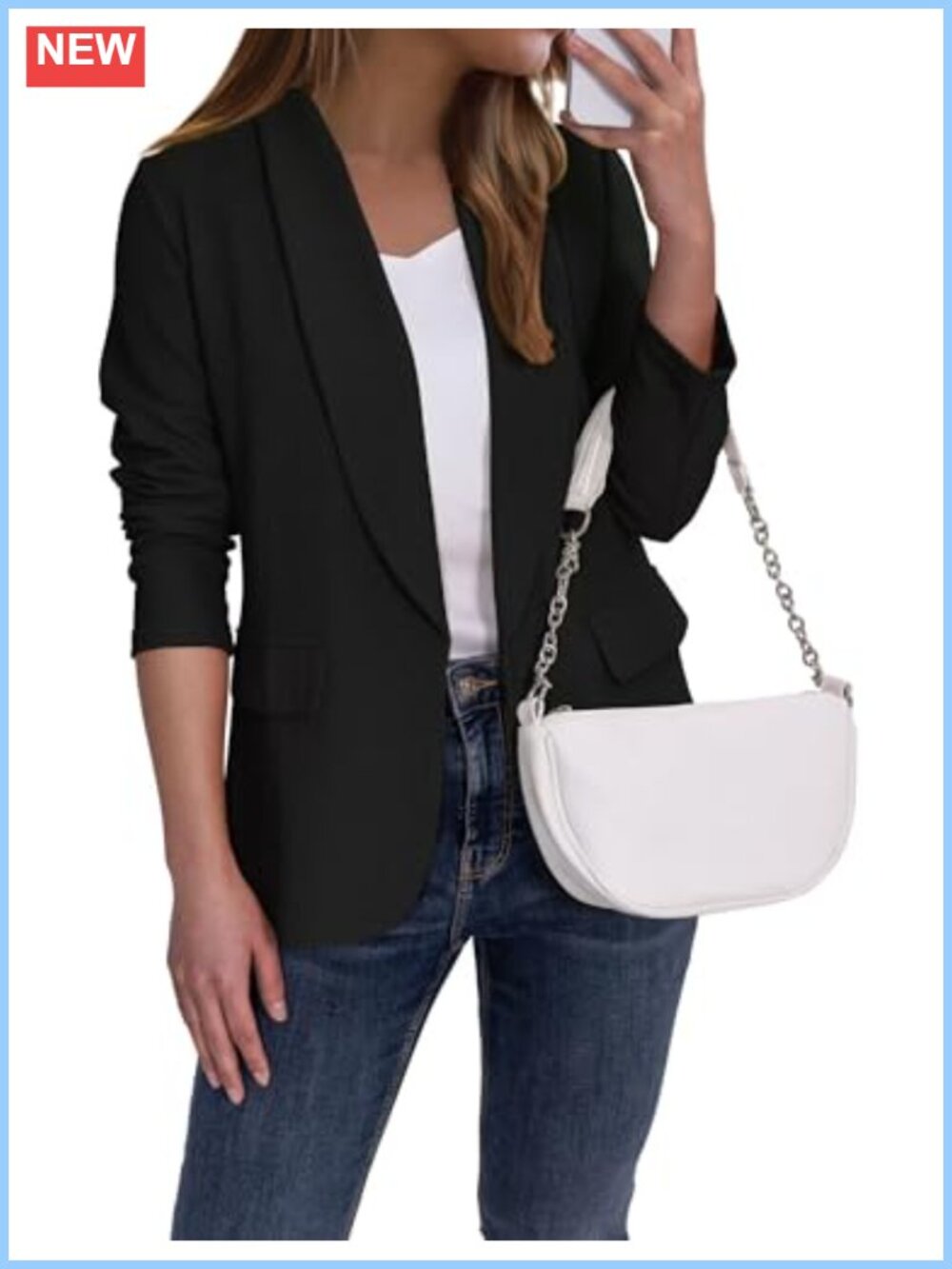 Slim Fit Blazer Jacket Women Business Casual Long Sleeve Notch Lapel Open Front